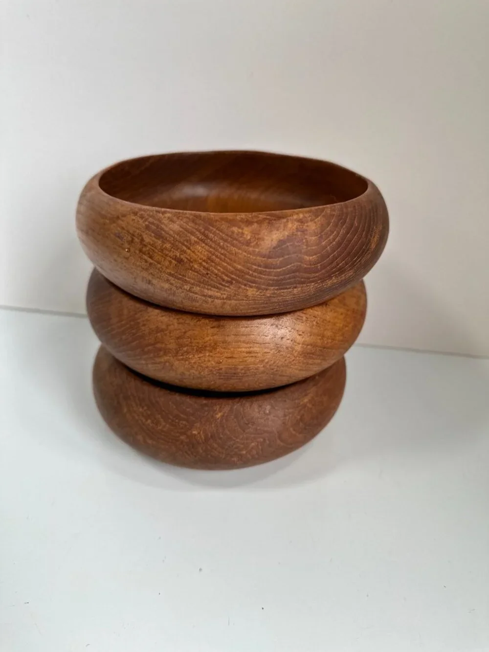 Genuine Teak Wood Bowl Set of 3 Thailand 6 Inch Salad Serving Vintage